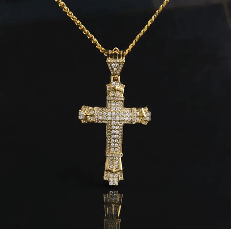 Gold Silver Plated Men Hip Hop Iced Out Cross Pendant Necklaces With