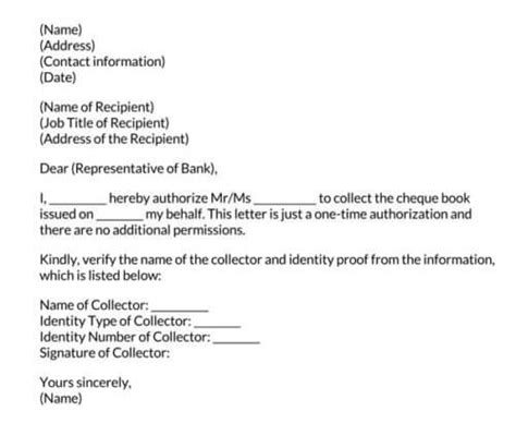 Bank Authorization Letter For Cheque Collection