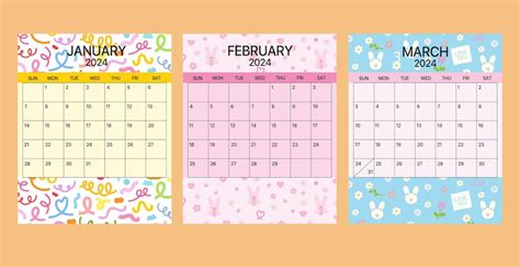 Premium Vector Cute 2024 January February And March Calendar Template