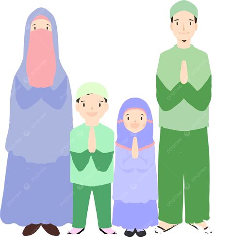 아들과 딸이 있는 이슬람 가족 일러스트 삽화 손 어린이 캐릭터 라마단 무슬림 가족 가족 Png 일러스트 및 Psd 이미지
