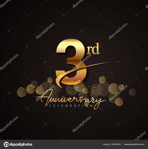 3rd Golden Anniversary Logo Swoosh Sparkle Golden Colored Isolated