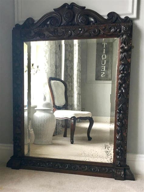 Antique Victorian Carved Oak Free Standing Mirror For Sale At Pamono