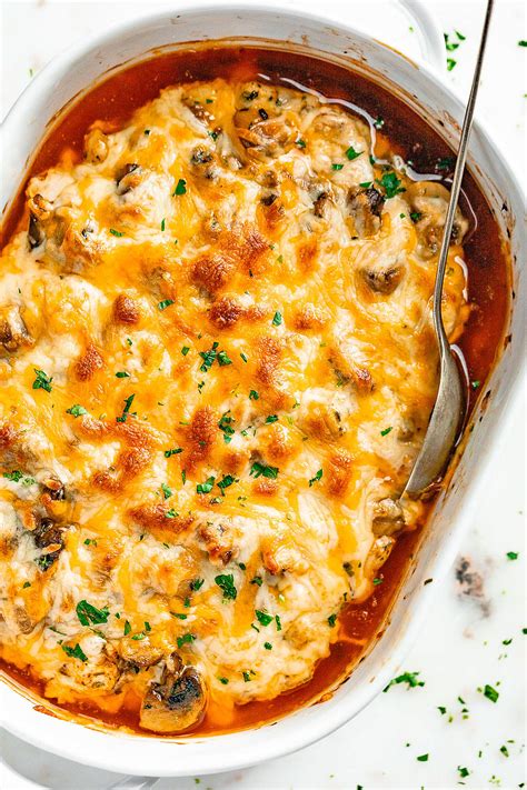 This chicken casserole recipe is a hearty meal that uses all the joints of chicken and plenty of root vegetables. Garlic Mushrooms Chicken Casserole with Parmesan - Keto ...