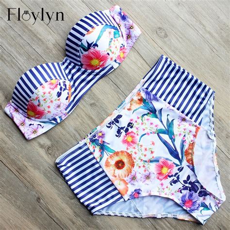 Floylyn Sexy Lady Underwire Push Up Bikini Swimsuit Top Women Striped