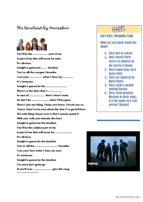 The Loneliest Song By Maneskin English Esl Worksheets Pdf Doc