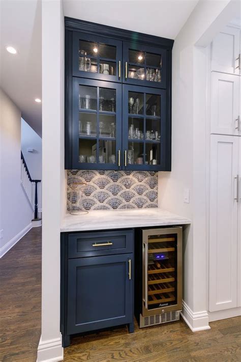 A Tiny Home Bar Done With A Couple Of Navy Kitchen Cabinets And Squeezed Into A Tiny Awkward