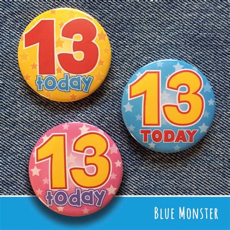 Birthday Age Button Badge 13 Thirteen Etsy