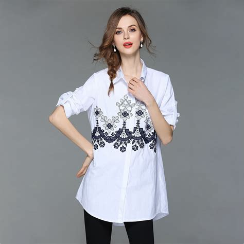 Tfgs High Quality Women Tops Summer White Embroidered Blouse Shirt