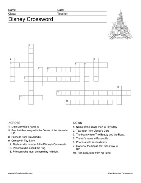 Printable Crossword Disney Printable Crossword Puzzles