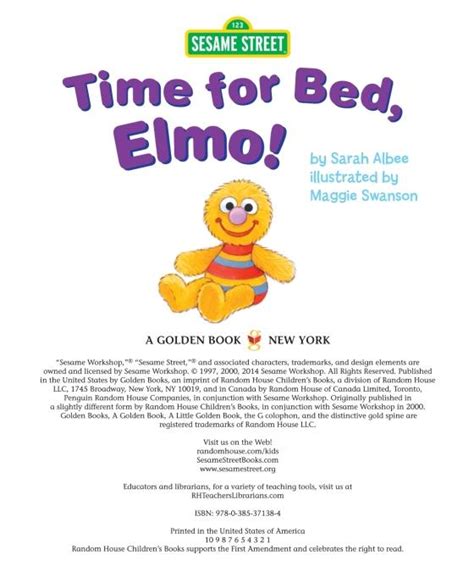 Time For Bed Elmo Sesame Street By Sarah Albee 9780385371384