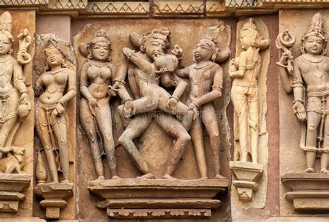 Erotic Sculptures In Hindu Temple In Khajuraho India Stock Image Image Of Khajuraho Figure