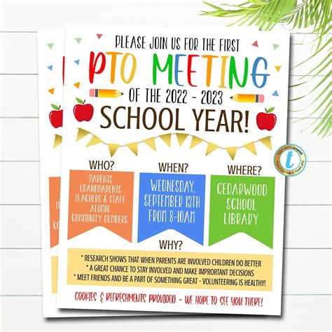 Pto Pta Meeting Flyer Parent School Newsletter Tidylady Printables