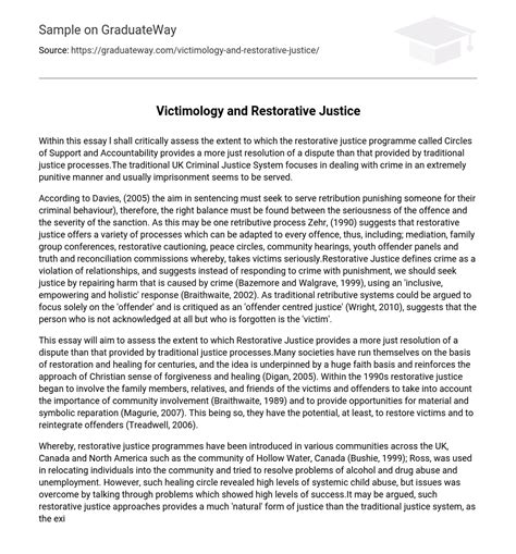 ⇉victimology And Restorative Justice Essay Example Graduateway