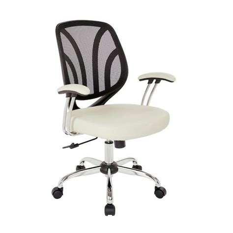 Office Star Products Cream Faux Leather Screen Back Chair With Chrome