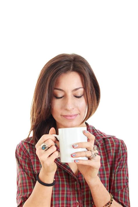 Girl Holding Cup Mug Of Hot Drink Coffee Or Tea Stock Image Image