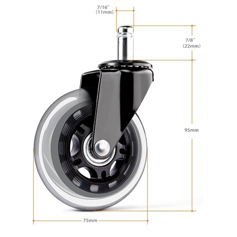 If you require additional capacity or are going to roll on carpet, you may want to consider the 60mm size. EQUAL 3 Inch Office Chair Caster Wheels (Set of 5 ...