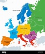 Las regiones de Europa, mapa político, con países individuales ...