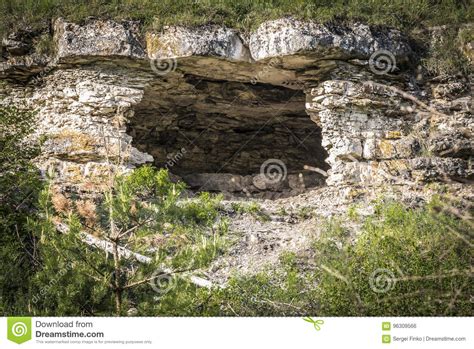 The Entrance To The Cave Stock Photo Image Of Forest 96309566