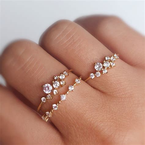 Glitter Raindrop Ring Rose Gold 10k Solid Rose Gold Diamond Cluster