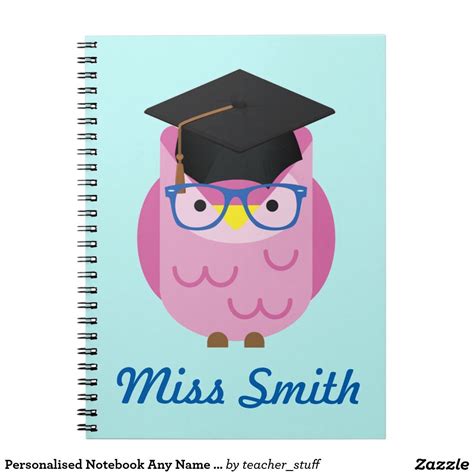 Personalised Notebook Any Name Pink Owl Teacher Zazzle Personalized