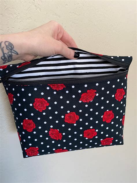 Rose And Polka Dot Makeup Bagpouch Etsy