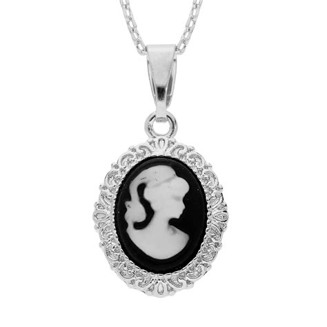 Collier en argent rhodié chaîne avec pendentif Camée noir 40 5cm