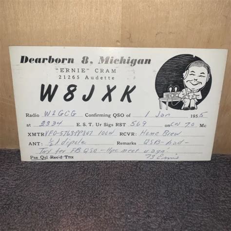 Vintage Ham Radio Qsl Card 1955 Dearborn Michigan 1584 Picclick