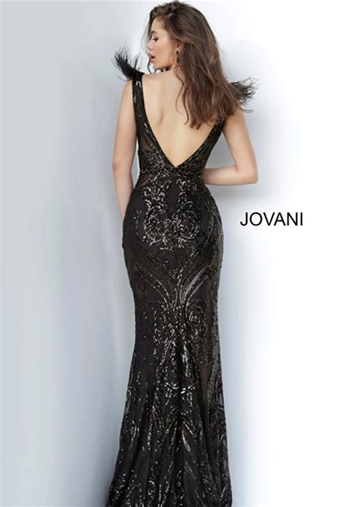 Jovani 3180 Black Sequin Embellished Feather Dress