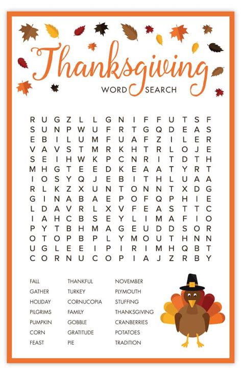 Printable Word Searches Thanksgiving