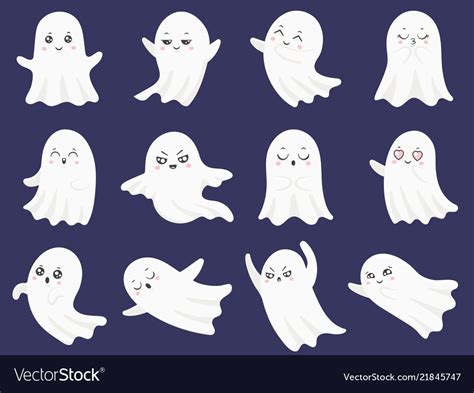 Cute Halloween Ghosts Frightened Funny Ghost Vector Image
