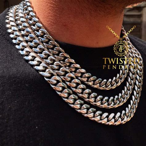 Mens Silver Necklace Chain Thick Cuban Necklace Chain Choker Etsy