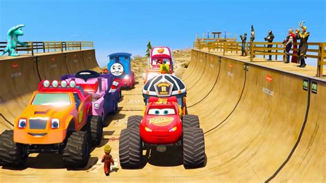 cars mcqueen and blaze the monster machines robocar roy hot wheels race city youtube