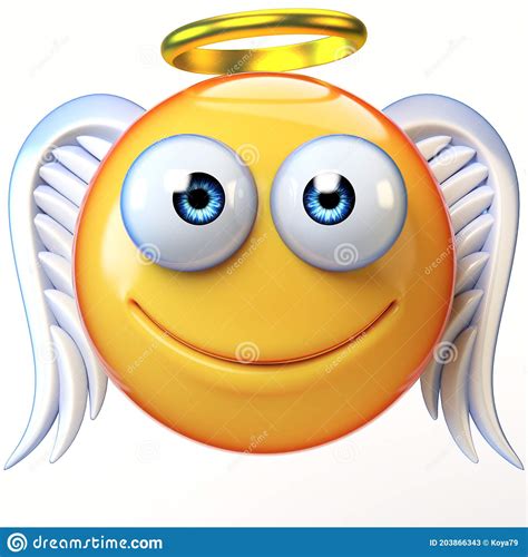 Angel Emoji Isolated On White Background Emoticon With Wings And Halo