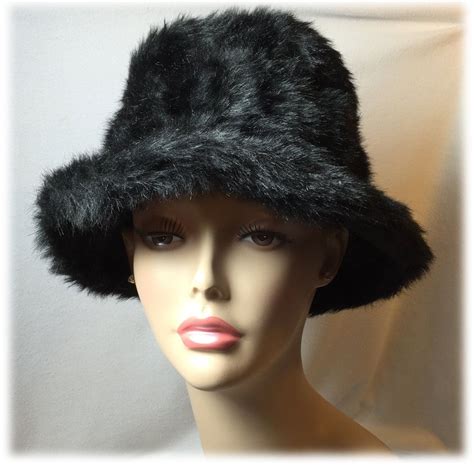 Vintage Ladies Faux Fur Bucket Hat Black Funky Fun Warm Winter Etsy