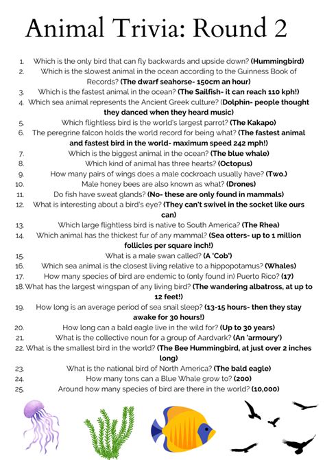 Printable Animal Trivia Questions And Answers Challenge Your