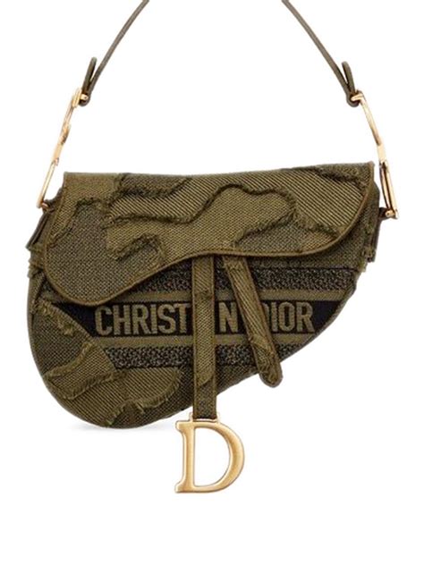 Dior Dior Saddle Bag In Green Camouflage Embroidery Cosette
