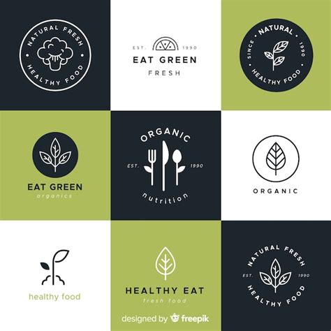 Logotipos De Comida Saludable Dibujados A Mano Vector Gratis