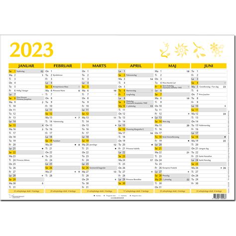 A3 Vægkalender 2023 Gul Kalenderbutik