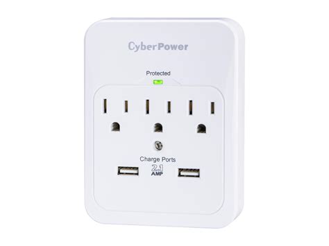 Cyberpower Csp300wur1 Surge Protector 3 Ac Outlet With 2 Usb Charging
