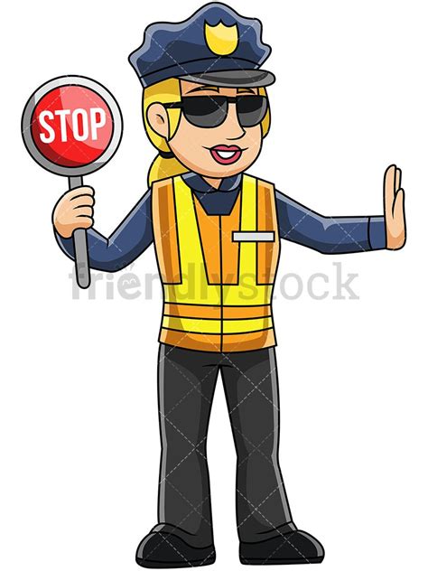 Female Police Officer Holding Stop Sign Vector Cartoon Clipart