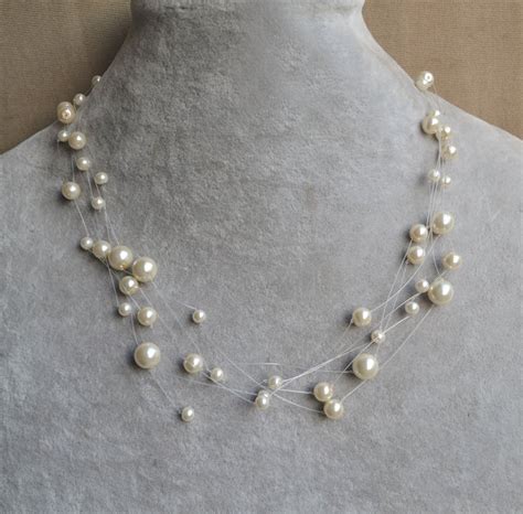 Floating Pearl Necklace Multiple Strand Bridesmaid Necklace