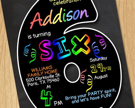 6th Birthday Invitation Chalkboard Invite Rainbow Colors Sixth Etsy