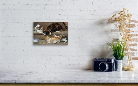 Cat And Kittens Chasing A Mouse Metal Print By Rosa Jameson