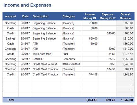 income  expense tracking worksheet