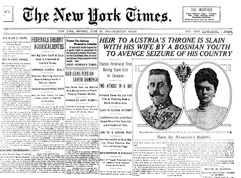 File Headline of the New York Times June 29 1914 Tsétsêhéstâhese