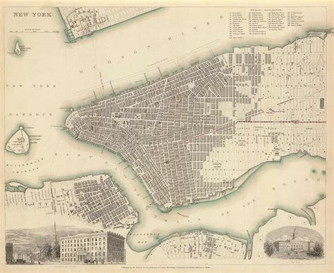 Vintage Map Of Lower New York City 1840 Drawing By