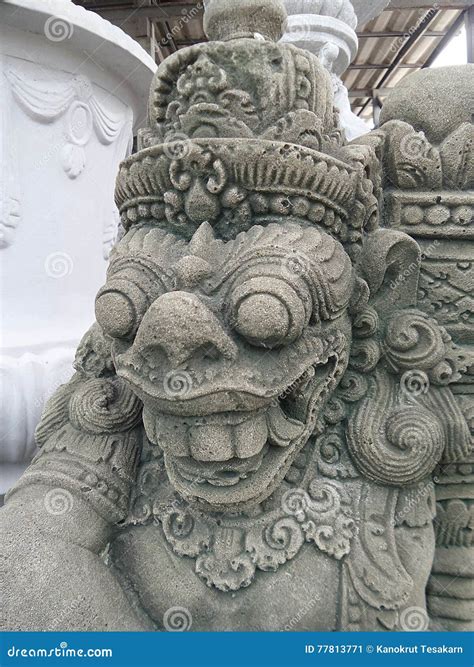 Sculpture Of Barong Hinduism God In Front Of Balinese Temple In Bali