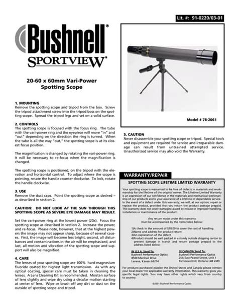 Instructions Bushnell Trophy Xlt Spotting Scopes Optics Trade Ppt