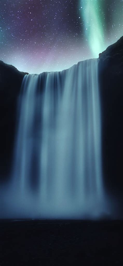 1125x2436 Waterfall Aurora Northern Lights 4k Iphone Xsiphone 10