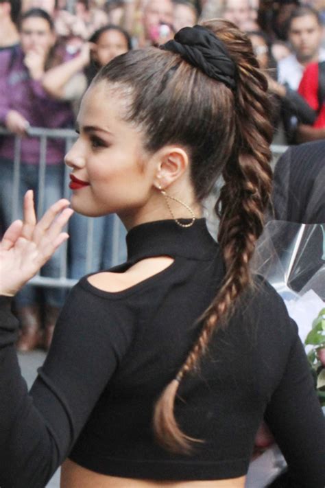 Selena Gomez Straight Fishtail Braid High Ponytail